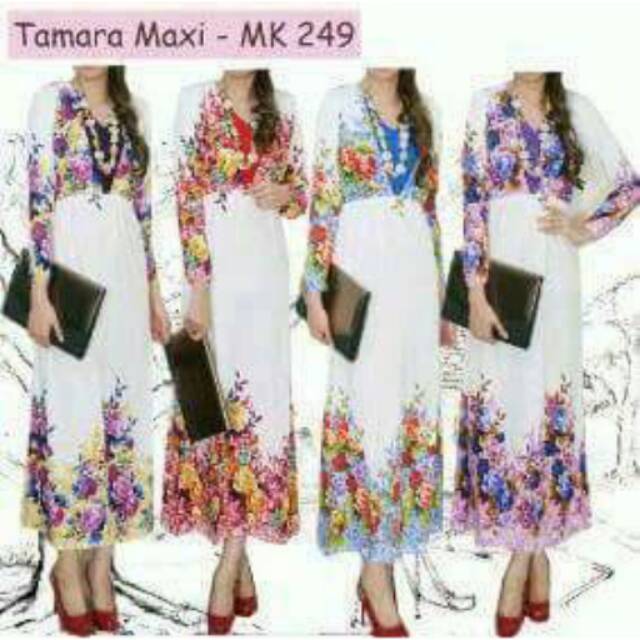 Tamara Maxi - MK 249 gamis katun motif polos kombinasi bunga kancing depan