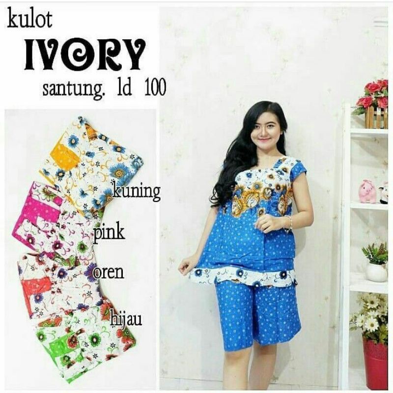 Setelan Kulot Bali Batik - Motif Bunga - ( Kulot salju ) - Batik