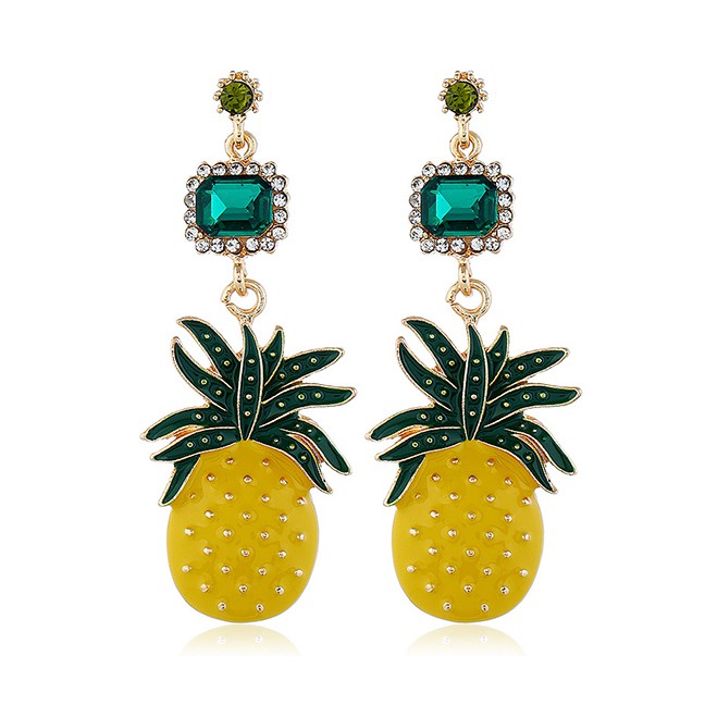 LRC Anting Tusuk Fashion Yellow Fruit Pineapple Earrings F52668