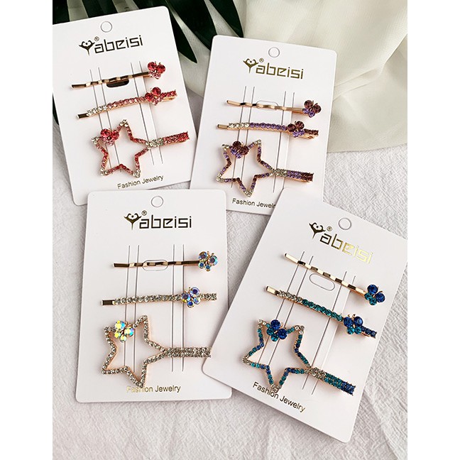 LRC Jepit Rambut Fashion Alloy Diamond Five-pointed Star Butterfly Hair Clip Set F62141