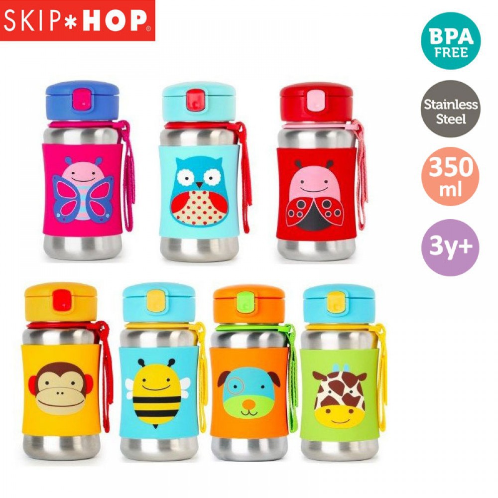 Skip Hop Zoo Stainless Steel Kids Straw Bottle 350 ml - Pilih Motif