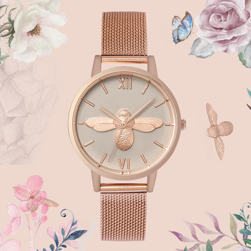 ✅COD [BBS] Jam Tangan Analog Motif Lebah Strap Stainless Steel Anti Air Gesper Magnet Untuk Wanita