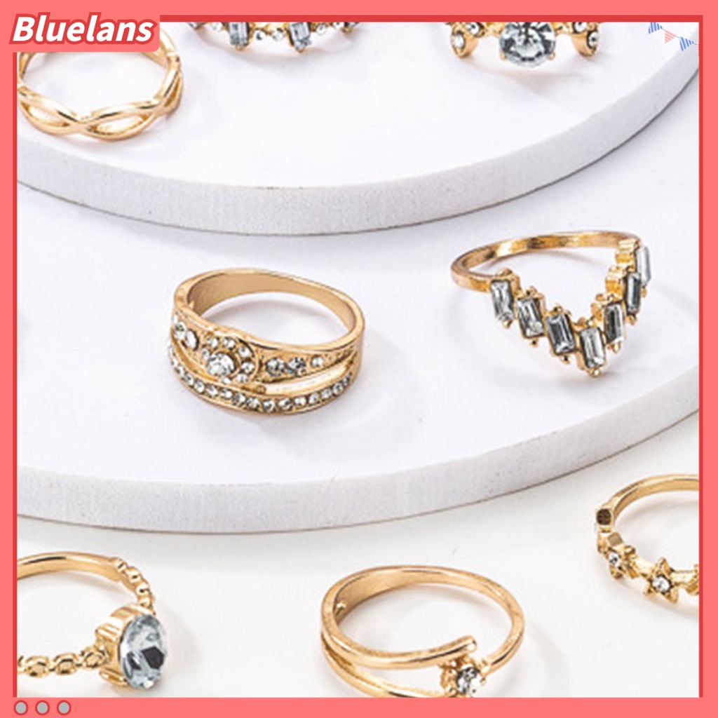 10 Pcs Cincin Berlian Imitasi Bentuk Bintang Bunga Geometris Gaya Bohemia Untuk Aksesoris Perhiasan