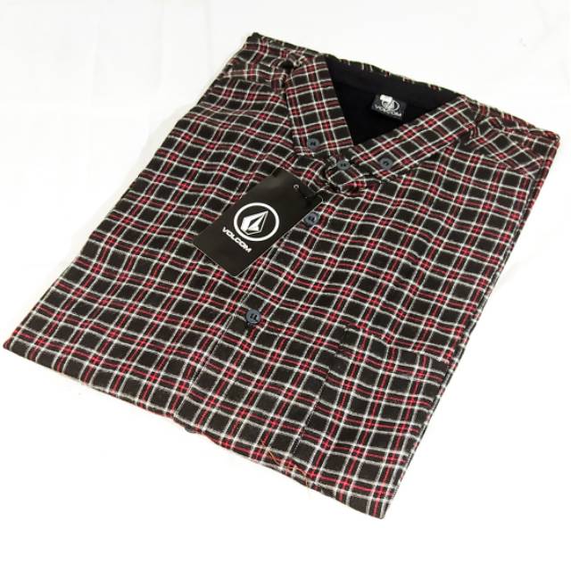 Kemeja Flanel Motif Kotak Kecil Warna Hitam Merah Putih