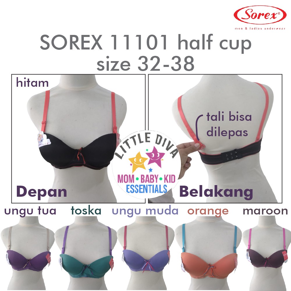 SOREX 11101 BRA Busa Kawat HALF CUP polos 32 34 36 38 BH Rainbow hitam marun hijau ungu coklat