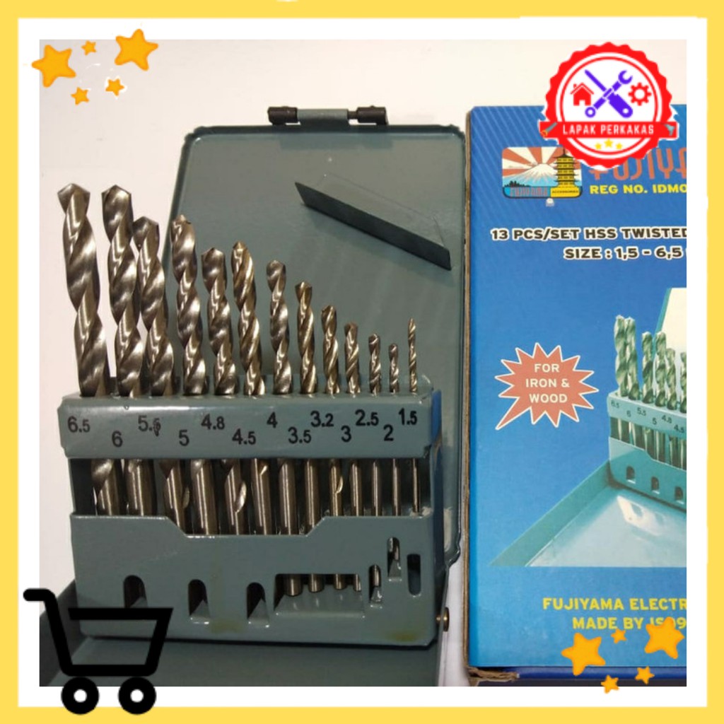 Mata Bor Set Besi dan Kayu HSS 13 Pcs Drill Bits Fujiyama