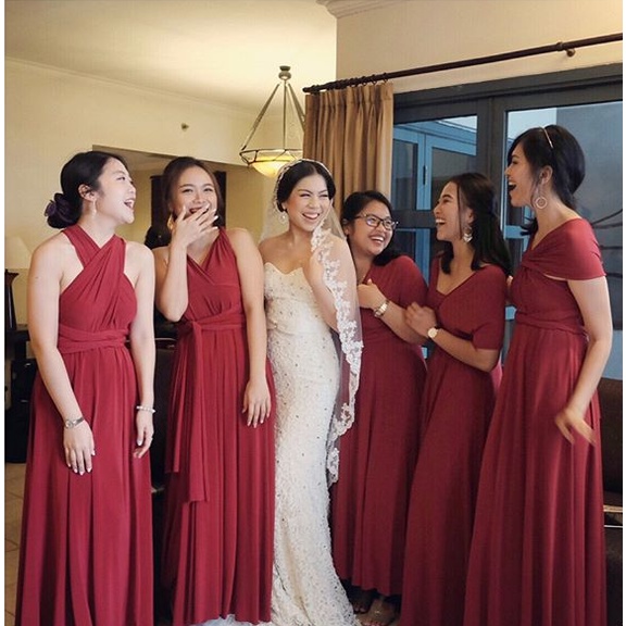 READY Dress Pesta Premium Gaun Kondangan Multiway Dress Convertible Infinity Dress Bridesmaid Maroon