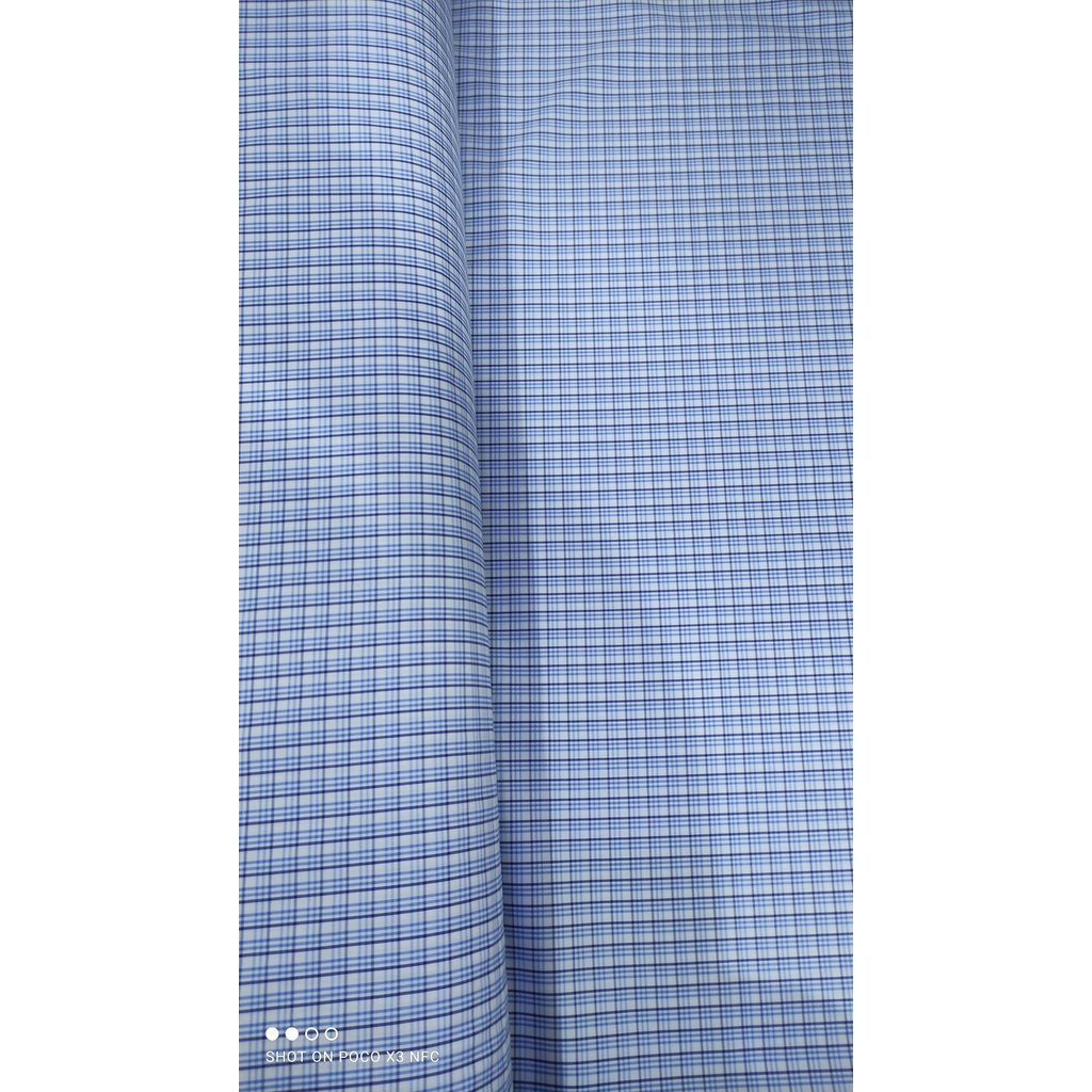 Kain Kemeja Hem Kotak Checkered Office Wear Wrinkle Free Poly Cotton Strong Blue