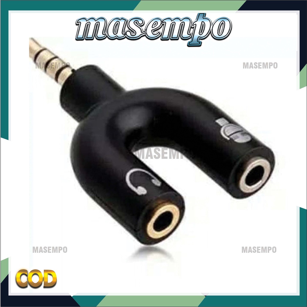 Audio Splitter U Shape Male to Dual Female Jack 3.5mm SAMBUNGAN headset dan microfon