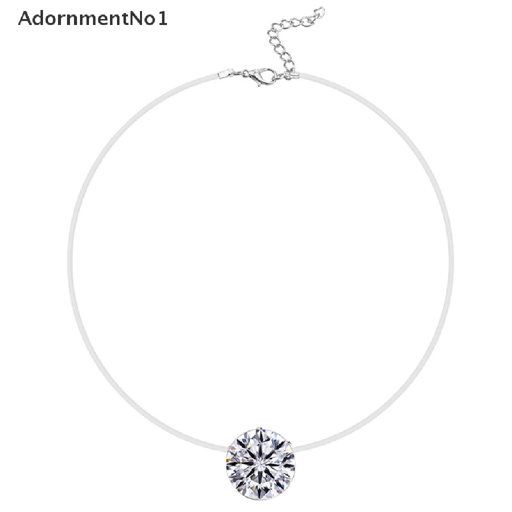 (AdornmentNo1) Kalung Choker Tali Pancing Transparan Invisible Dengan Liontin Batu Zircon Untuk Wanita