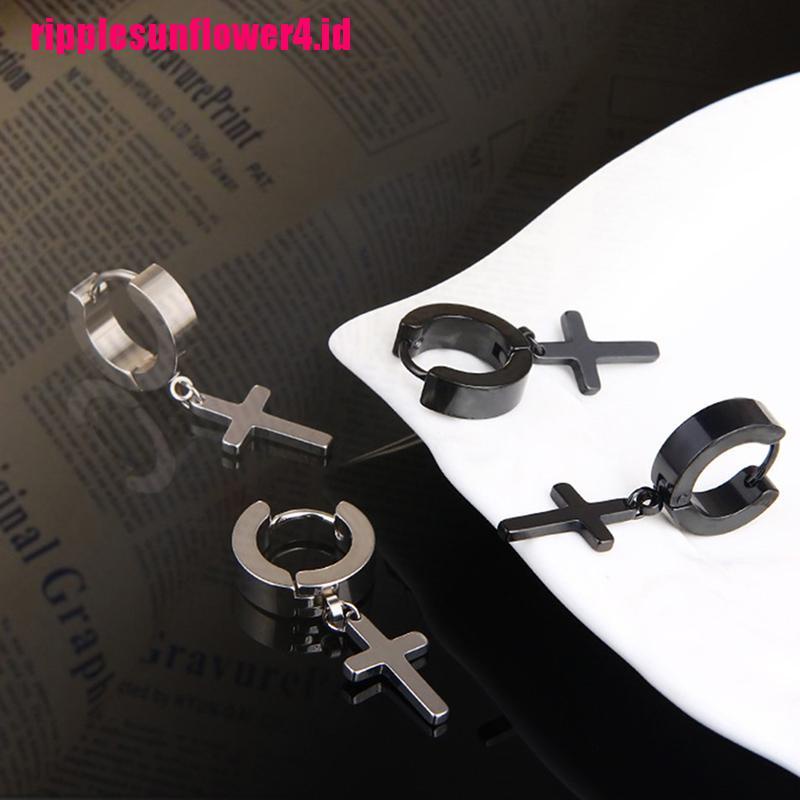 1pc Anting Tusuk Motif Salib Ala Punk Bahan Stainless Steel Untuk Wanita