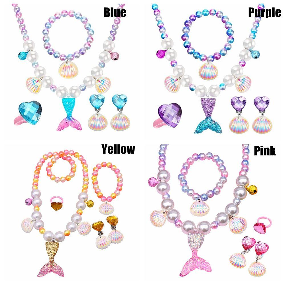 Preva Mermaid Kalung Gelang Aksesoris Fashion Set Perhiasan Untuk Pesta Mermaid Shell Anting