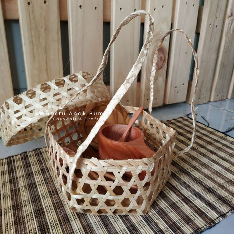 ( TL8 ) Tas Snack Hexagonal - Tas Cangking - Tas Hampers - Wadah Souvenir - Souvenir Bambu