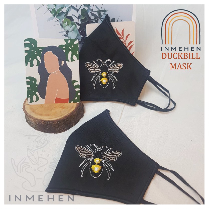 INMEHEN MASKER EARLOOP HITAM GAMBAR LEBAH BEE, MASKER HITAM, MASKER EARLOOP, MASKER LEBAH