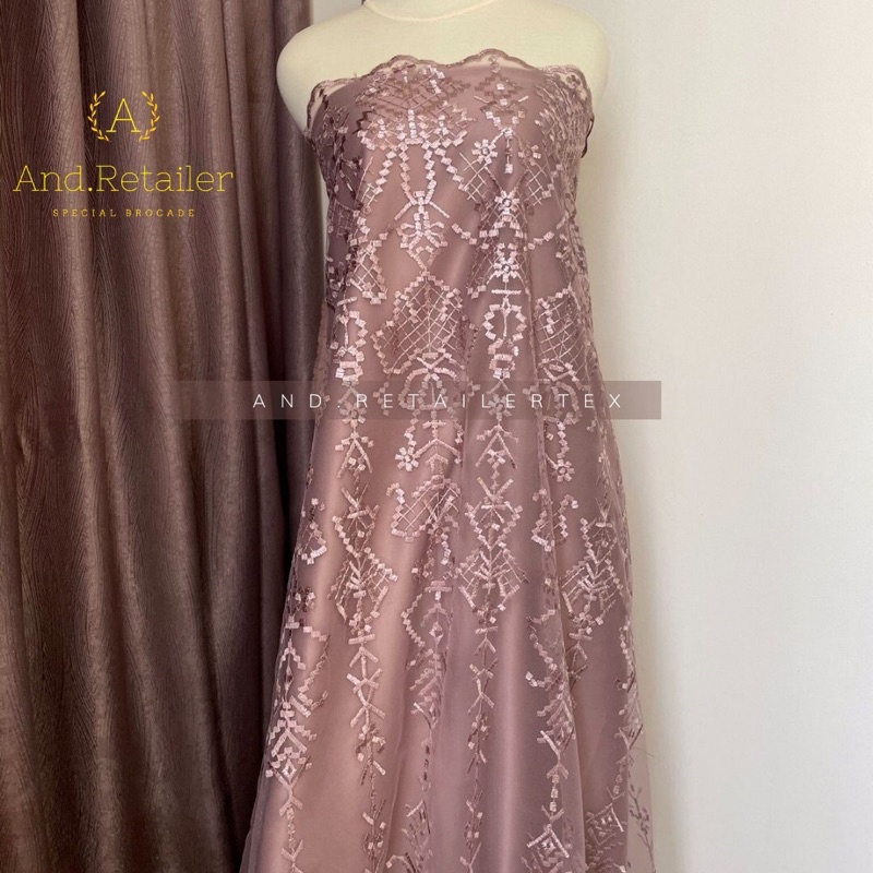 Bahan Kebaya Brokat Etnik Tile Bordir Aphrodite new series warna Rosegold semi Milo