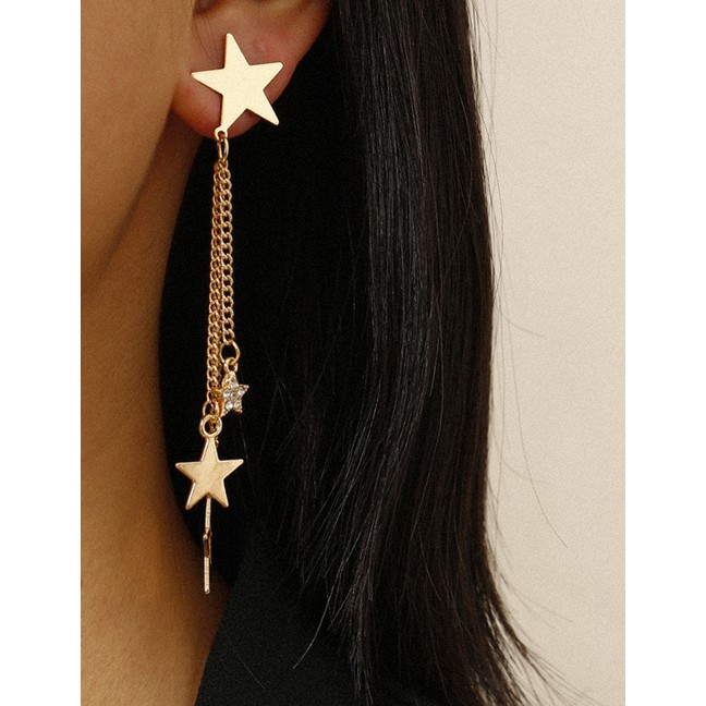 LRC Anting Tusuk Fashion Golden Long Micro-set Zircon Star K18822