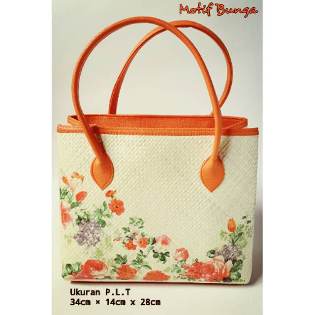 Tas Webe Anyaman Pandan Decoupage Motif Bunga