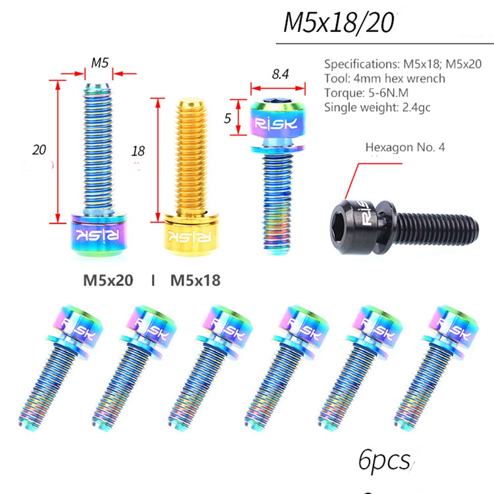 Suyou 6pcs Baut M5X18Mm Bahan Titanium Ultra Ringan M5X20Mm Untuk Stang Sepeda Mtb