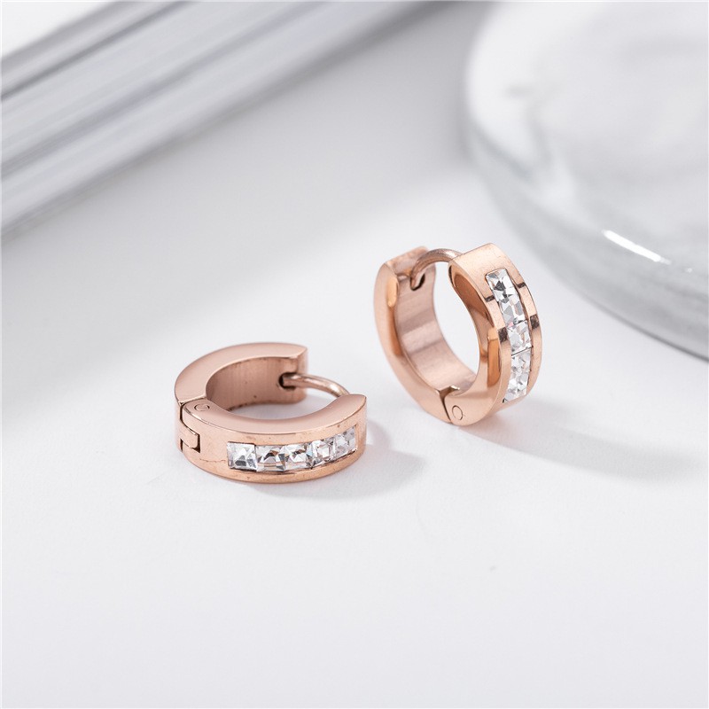 Anting Jepit Titanium Berlian Rose Gold Asli Wanita Fashion Anti Karat Murah AA045