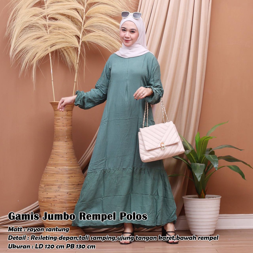 Gamis Wanita Bahan Rayon Polos Resleting Depan