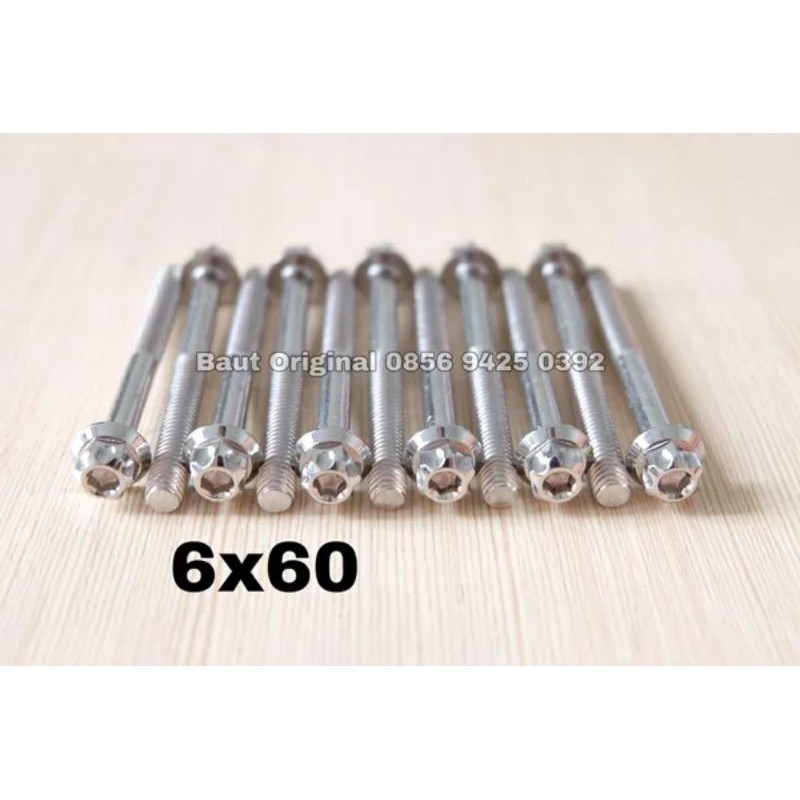 baut probolt gs1 6x60 mm stainless new model drat 10 panjang 6cm ukuran 10 silver gear 2 kunci belimbing heng