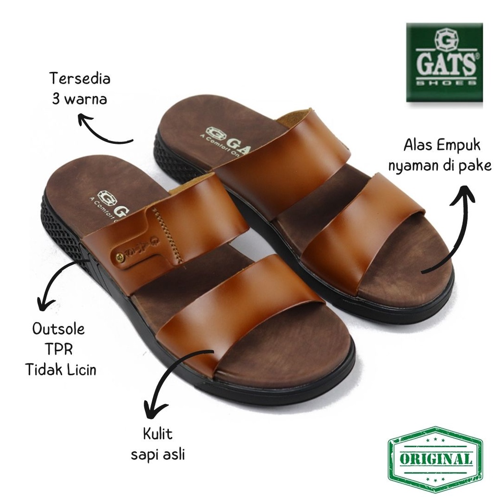 Sandal Pria Sandal Slide GATS LS 202 TAN Original Kulit Asli Terbaru Model Trendy