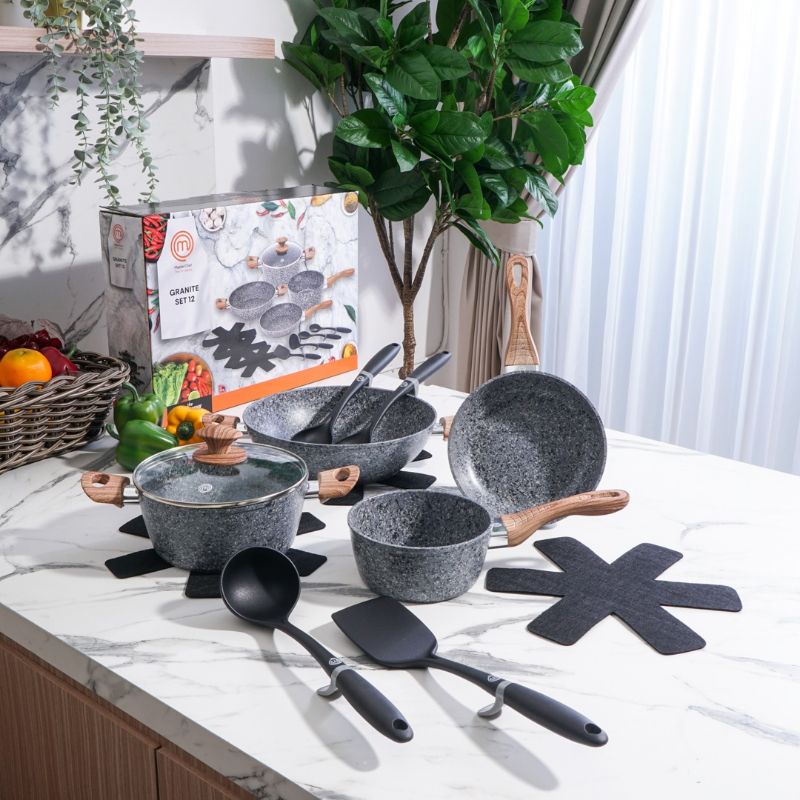MASTER CHEF New Granit Pan Cookware Set 12 Pcs Alat Masak Panci Anti Lengket