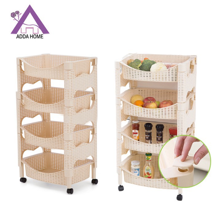 Adda Home - Rak Lemari Barang Dorong Rak Dapur Kamar Mandi Serbaguna Roda 4 Susun 84x44x30cm