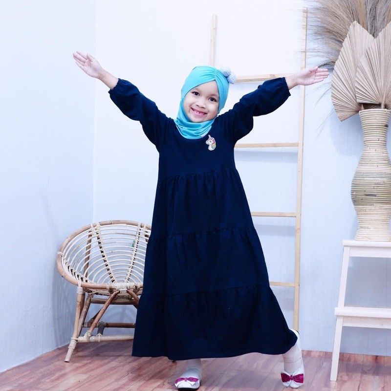 Gamis Kaos Anak Size 1 s.d 10 Tahun / Gamis Hulahop Aplikasi Bordir Bahan Katun Adem