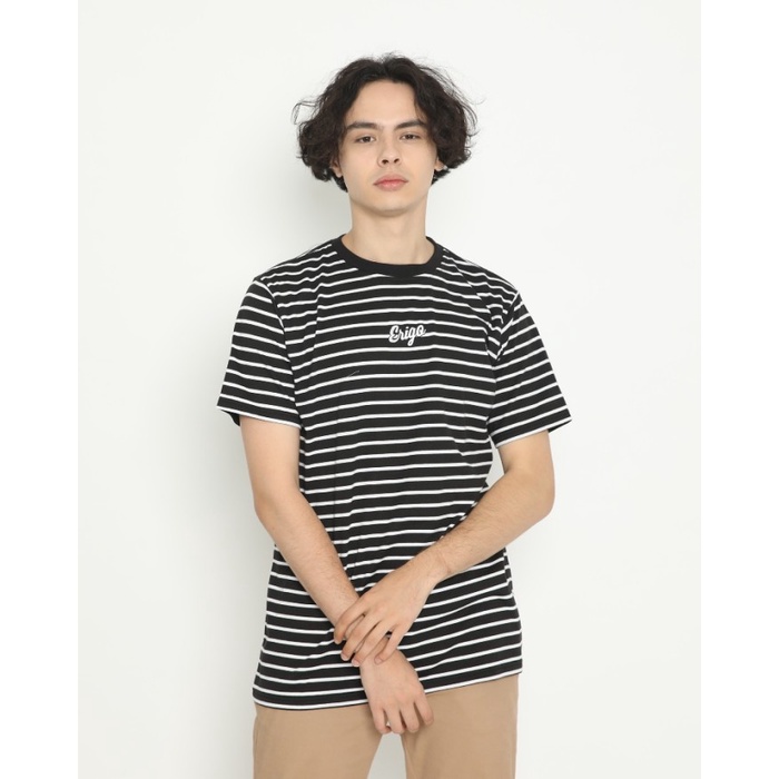 Kaos Unisex Erigo T-Shirt Stripe Cyra Cotton Combed Black White