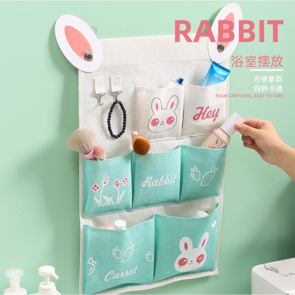 Pouch Gantung Dinding Estetik 3 - 7 Sekat Pouch Hanging Organizer Rak Kanvas penyimpanan Serbaguna