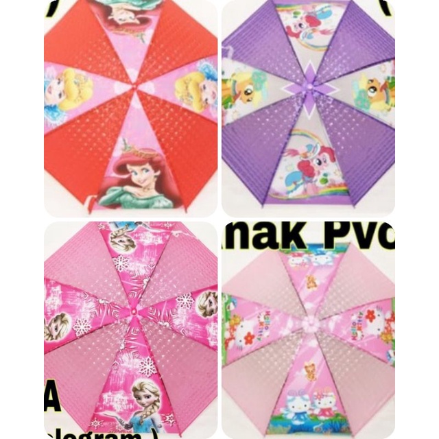 Payung anak karakter / payung anak / payung frozen hello kitty doraemon ariel kuda poni / payung ana