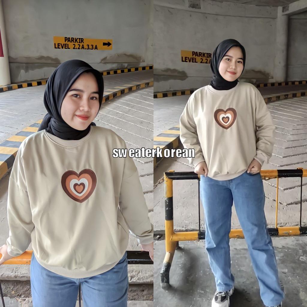 Tq88indonesia Baju Sweater Wanita terbaru / FLEECE SWEATER LOVE SIGN / Switer Cewek / Ootd