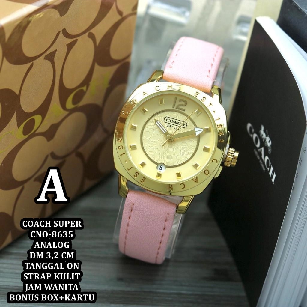 ( Bisa Cod ) JAM TANGAN WANITA COACH KULIT PINK SUPER CNO-8635