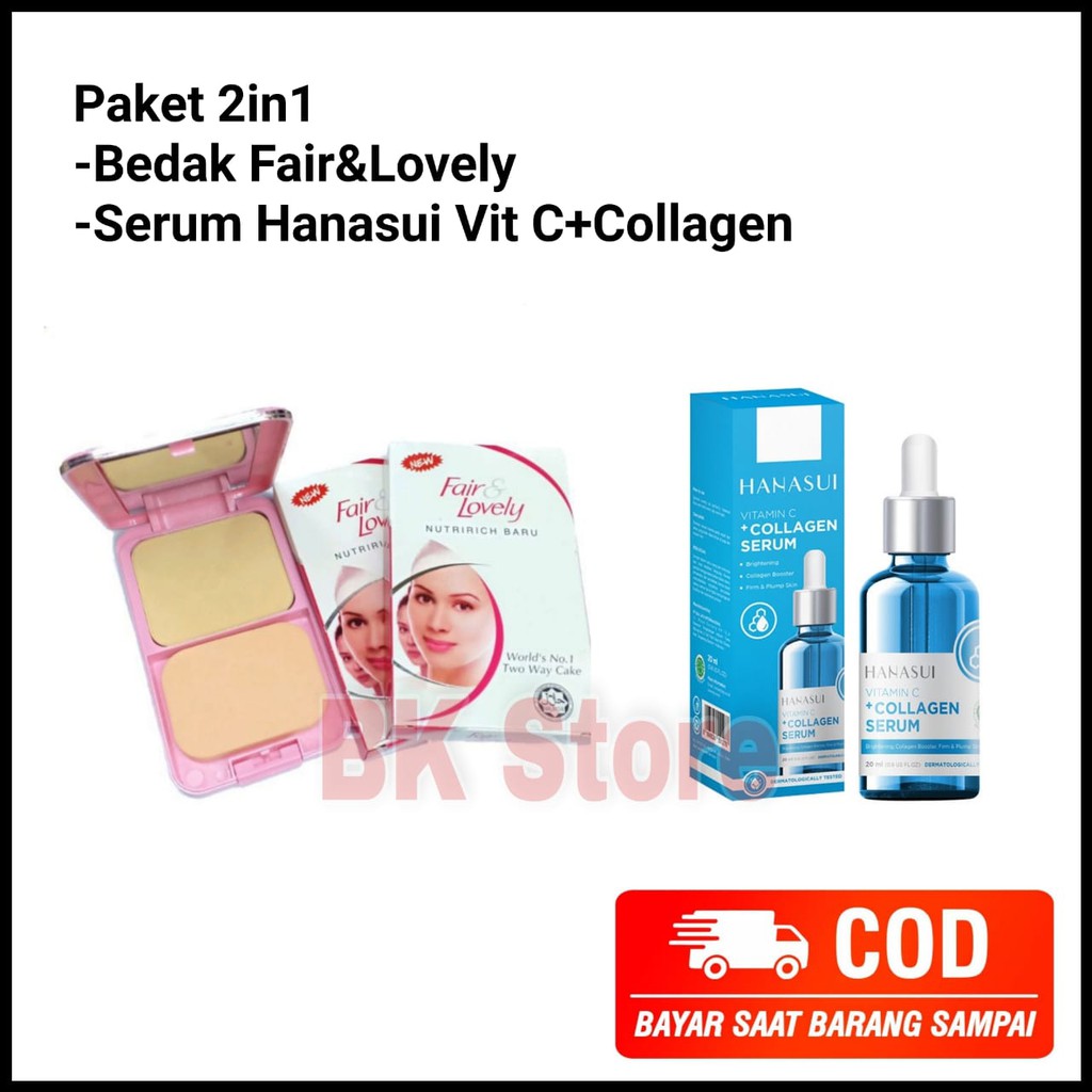Paket Kecantikan 2in1 Bedak Fair&Lovely+Serum Hanasui Vitamin C With Collagen