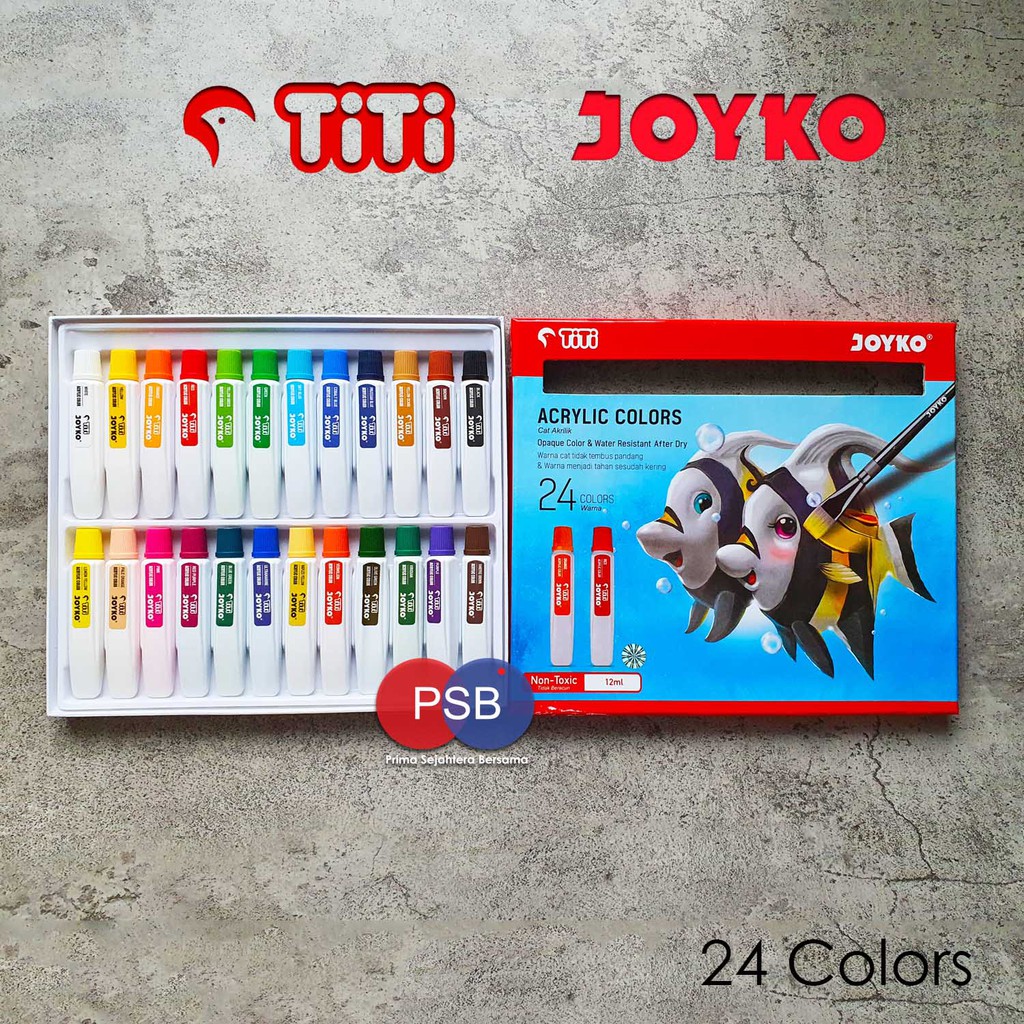Cat Akrilik Titi Joyko 24 warna x 12 ml / Cat Akrilik Murah