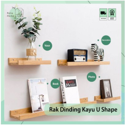 Rak Dinding Kayu Ambalan U Shape / rak ambalan murah / Rak Dinding Kayu Ambalan ikea Hiasan Kamar