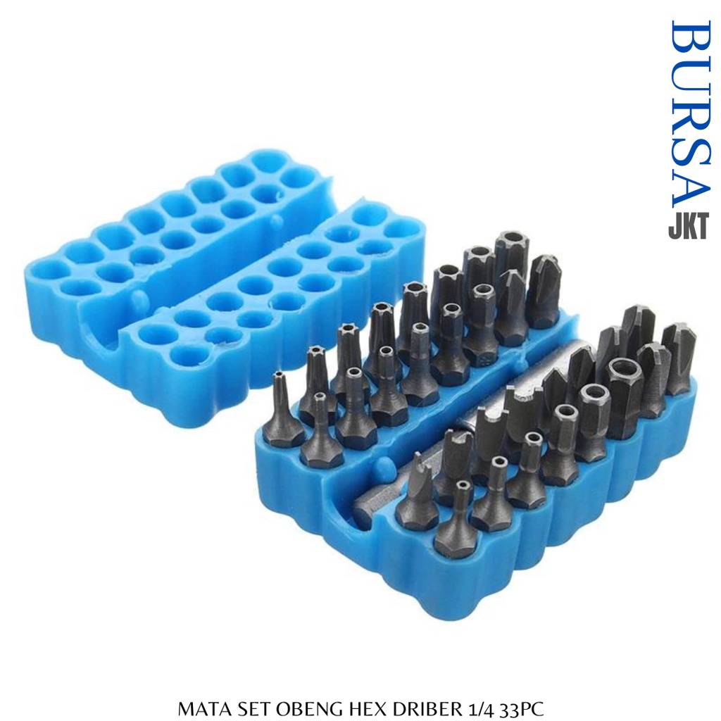 SET KEPALA MATA OBENG 1/4 + HOLDER BIRU  33 PC