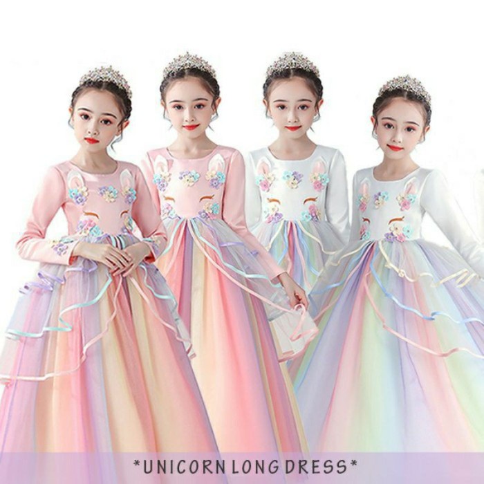 Gaun Anak - Baju Pesta Ulang Tahun Unicorn Anak Lengan Panjang Dress Anak Unicorn