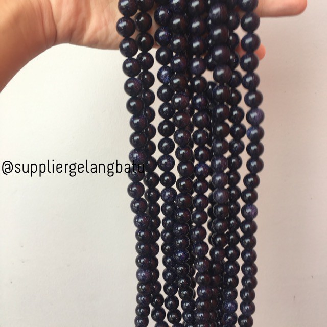 material blue sand stone batu pasir emas biru aksesoris manik 12mm gelang kalung unisex pria wanita