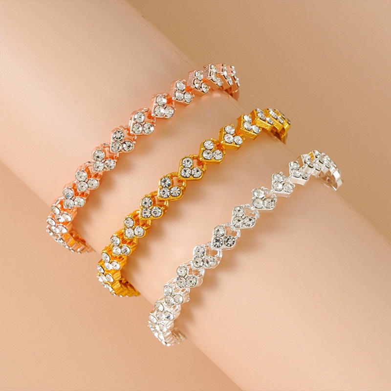 Gelang Kristal Berlian Cubic Zirconia Warna Silver Gold Rose Gold Untuk Pernikahan Wanita