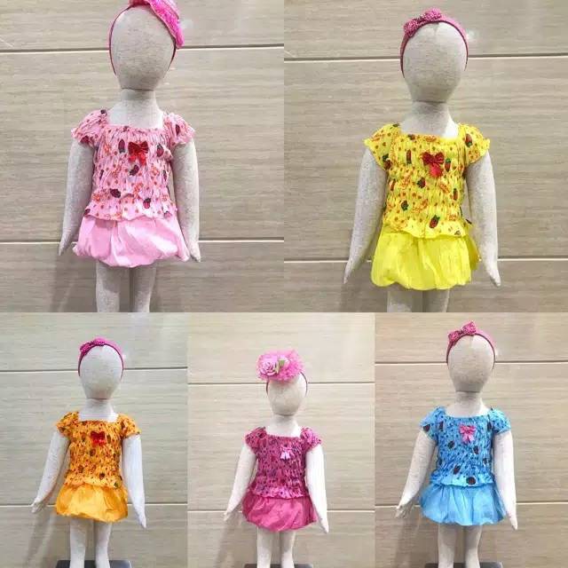 SETELAN BAYI PEREMPUAN ROK BALON ATASAN KERUT / SETELAN BAJU ANAK