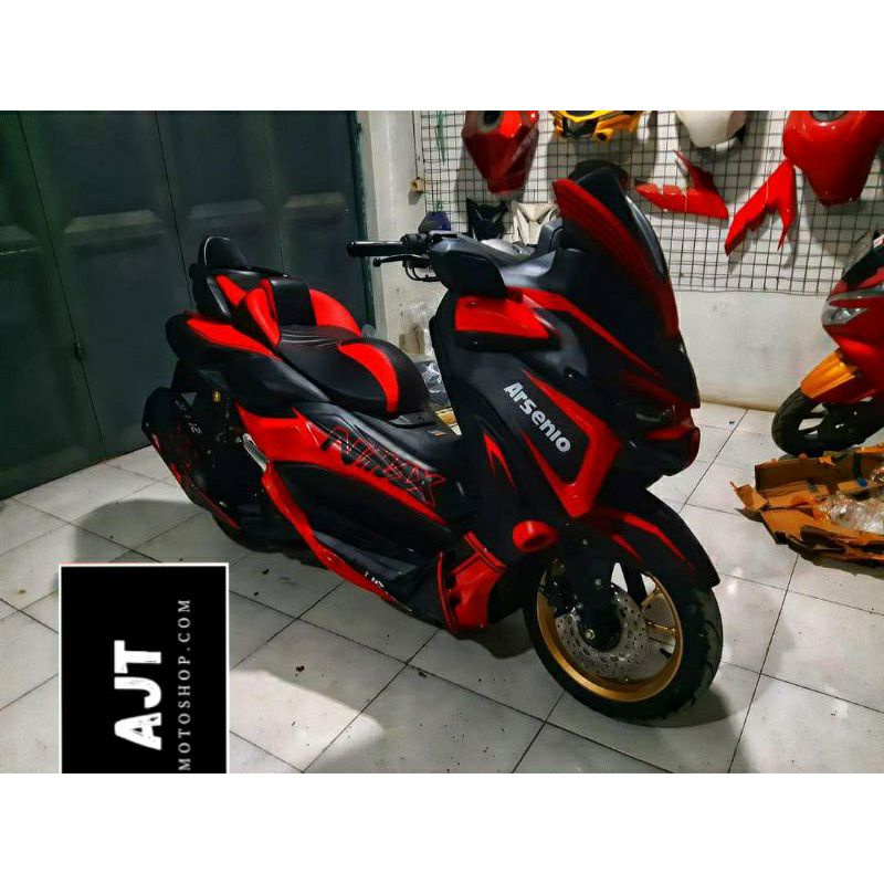 FULLBODI CUSTOM PREDATOR PLUS JOK VARIASI NMAX NEW 2020 2021 HITAM DOFF LIST MERAH