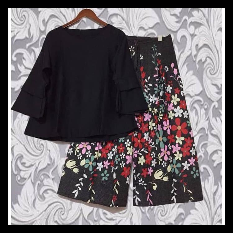 Setelan Kulot Blouse Hitam Kulot Hitam Celana Kulot Wanita Hitam