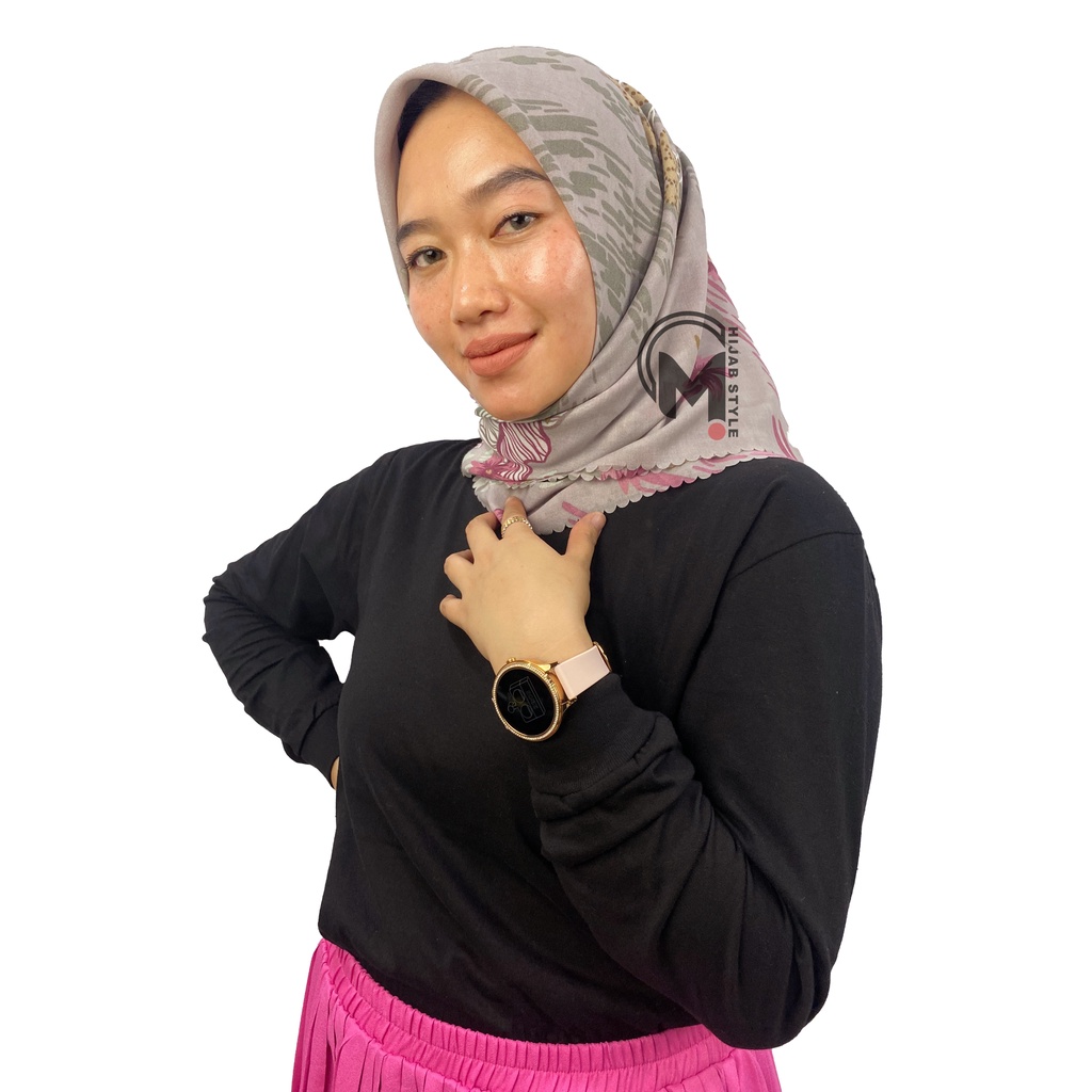 Hijab Voal Motif Bunga II Mecca Hijab Voal Segi Empat Motip Bunga Lasercut Printing Premium II Kerudung Segi Empat Motif