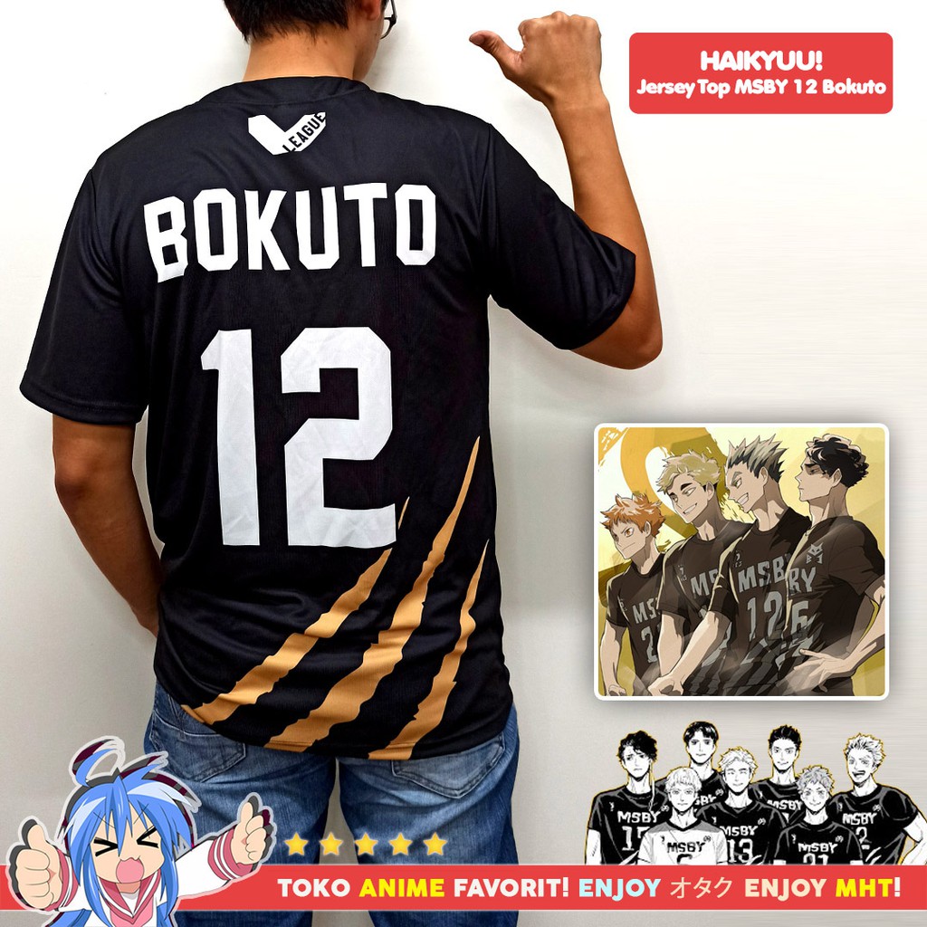 Kostum Anime Cosplay Haikyuu Kaos Atasan Jersey MSBY Black Jackals No. 12 Bokuto Kotaro