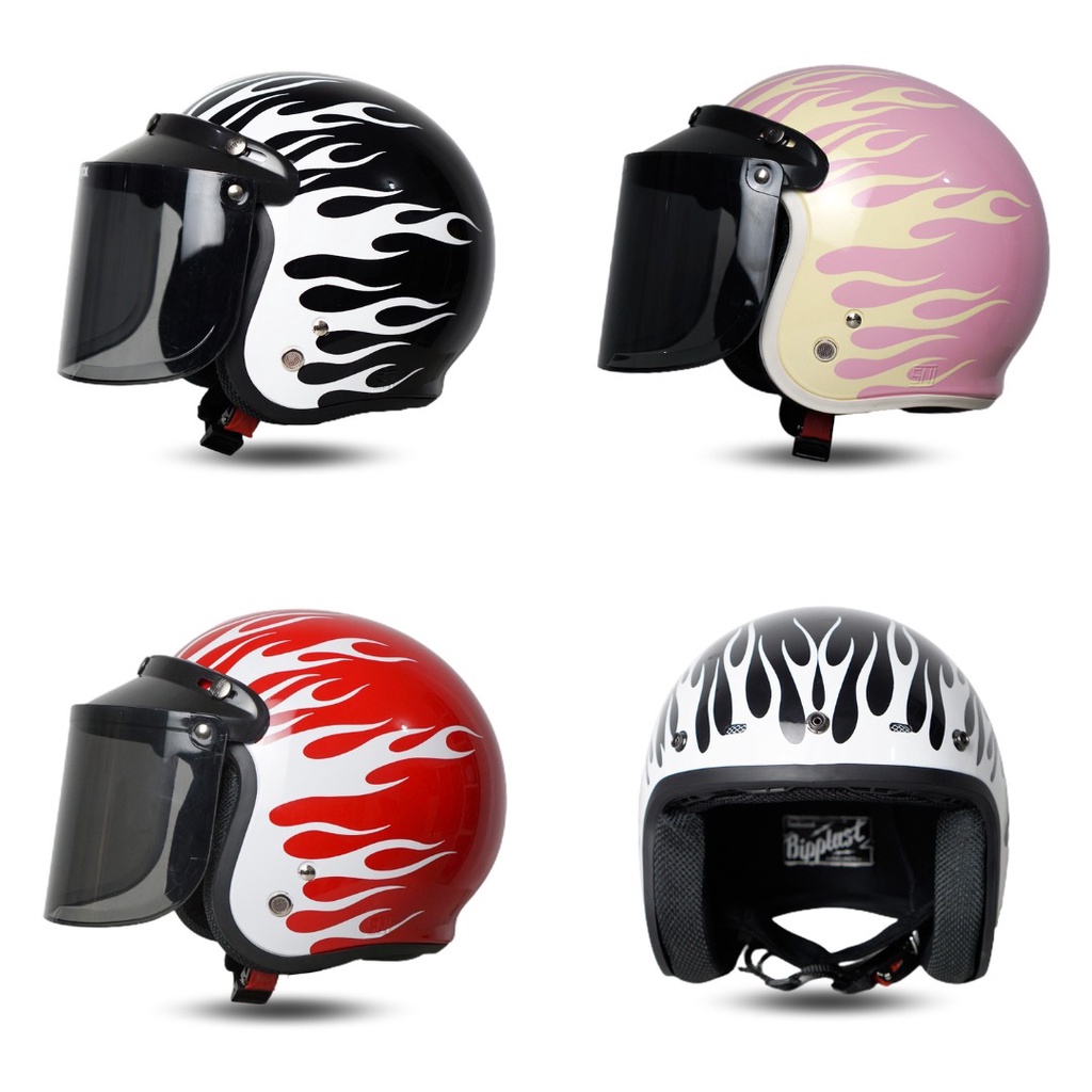 Helm Retro Dewasa SNI BR01 Flame Terbaru Kekinian