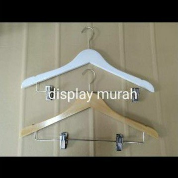 Hanger Kayu Jepit Besi Premium Gantungan Celana/Rok Hanger Natural/ Putih - BH