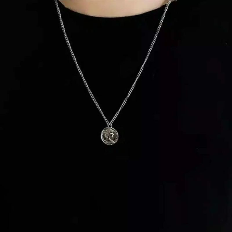 Thin Coin Necklace / Kalung Tipis Liontin Koin gaya Korea silver &amp; gold