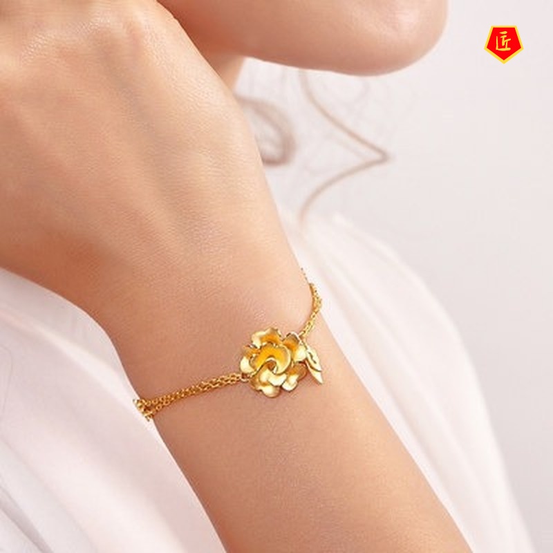 [Ready Stock]Gold Fashion Elegant Rose Double Layer Women's Bracelet